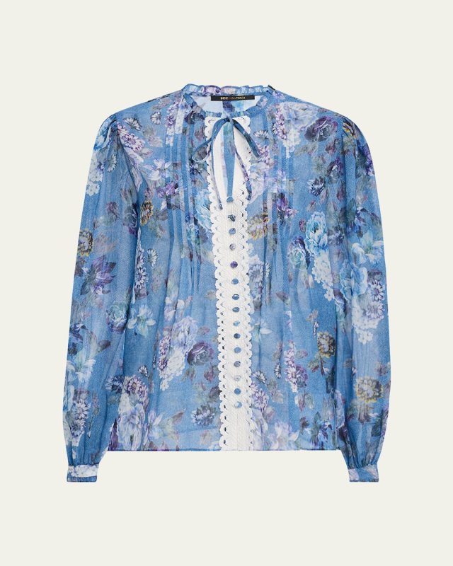 Ingrid Pintuck Floral-Print Blouse